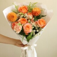 [꽃다발] 오렌지 장미+다알리아 꽃다발