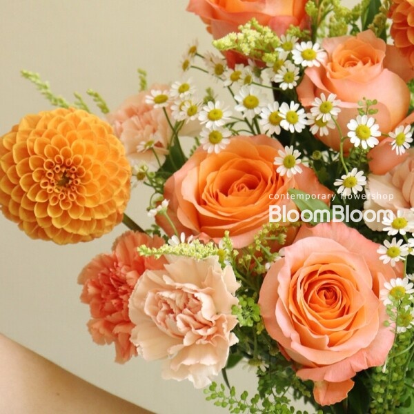 블룸블룸본점,[꽃다발] 오렌지 장미+다알리아 꽃다발